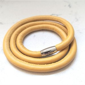 Endless Leather Charm Bracelet Triple Wrap Mustard Yellow Magnetic Close